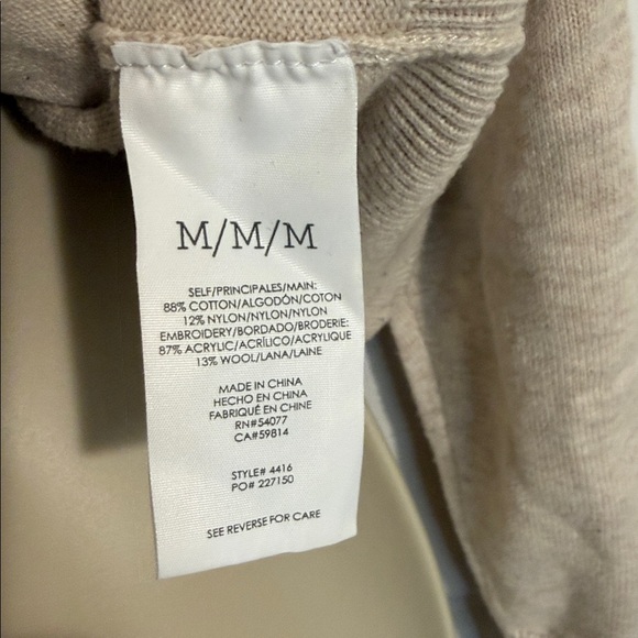 Cabi 4416 Winsome Oatmeal Beige Pink Embroidered Collar Pullover Sweater medium - Picture 5 of 7